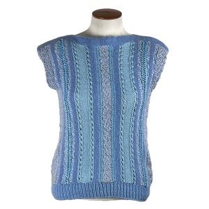 Vintage Sleeveless Boat Neck Sweater Angora Multiple Yarns Size Small